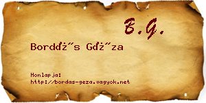 Bordás Géza névjegykártya