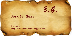 Bordás Géza névjegykártya